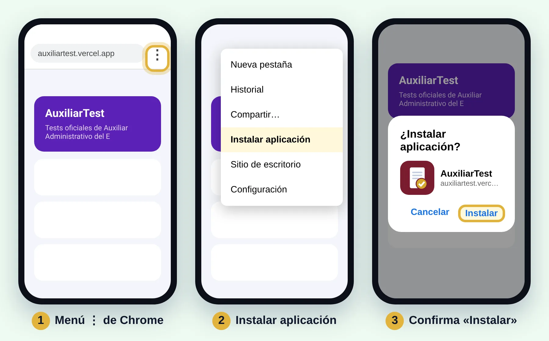 Chrome, menú, Instalar aplicación