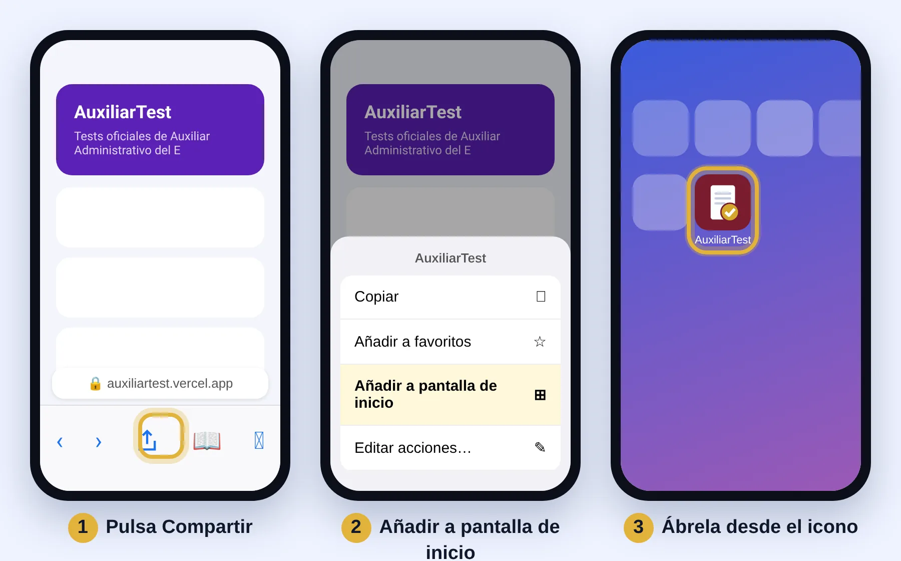 Safari, botón Compartir, Añadir a pantalla de inicio