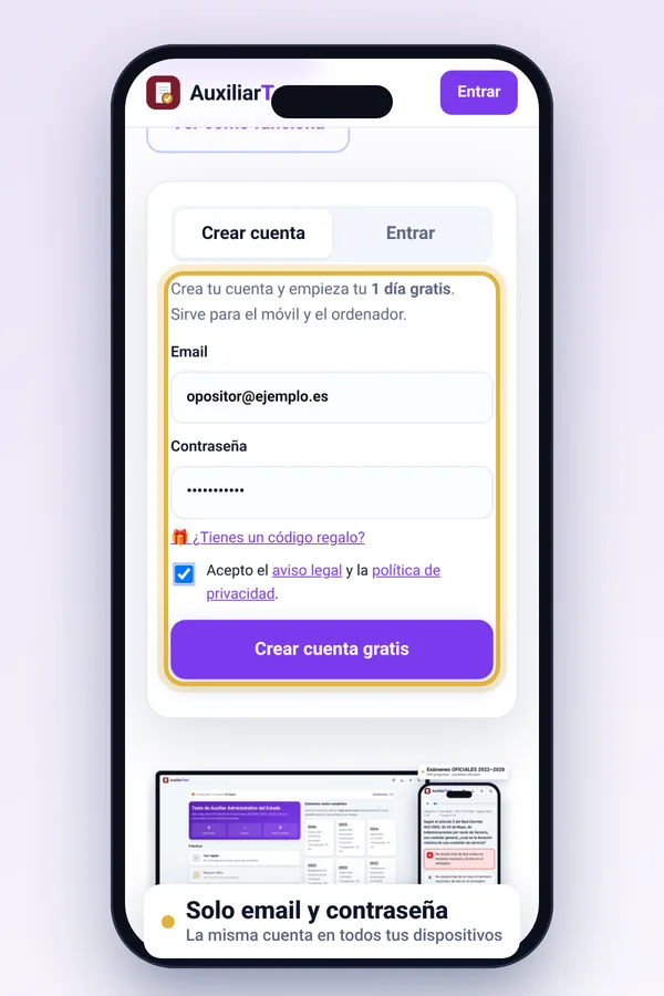 Pantalla de registro