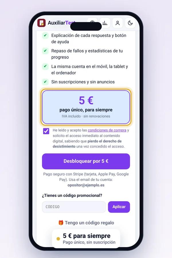 Pantalla de desbloqueo por 5 euros